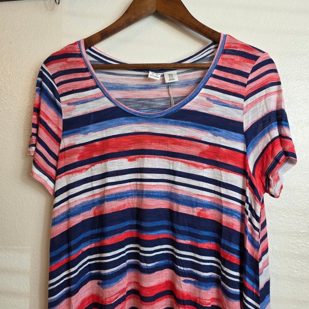 Artis A Nany Striped Tunic Top Red Blue White Scoop Neck Flowy Casual Tee 1X - Picture 6 of 15